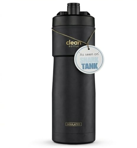 The Clean Hydration Co Insulated Bike Water Bottle 20 oz | Easy Clean Nozzle, Easy Squeeze Sports Bottle | BPA Free Cycling Bottle for Road & Mountain Biking, Gym & Travel | Matte Black