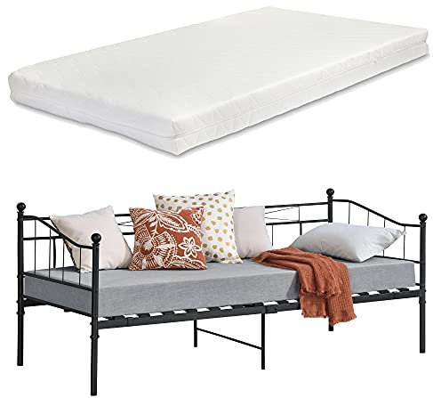 [en.casa] Metall Tagesbett Arjeplog 90x200cm mit Matratze Jugendbett Metallbett Einzelbett Bettsofa Schwarz