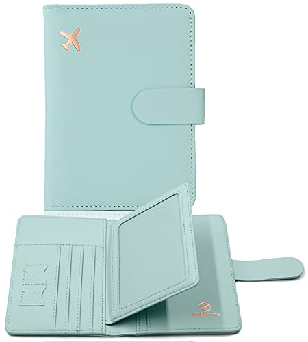 Melsbrinna Reisepasshülle Mit Kartenfächern - Niedlich, Wasserdicht, RFID-Blockierend für Damen/Herren - Reisebrieftasche in Aqua Grün, Neu