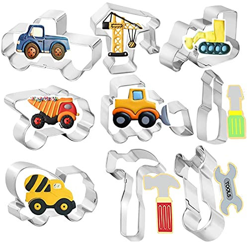 9 Stück Konstruktion Ausstecher, Ausstechform Backform Bagger Bulldozer Gabelstapler Trucks Schraubenschlüssel Schraubendreher Fahrzeuge Transportwerkzeuge Ausstechformen für Kinder Bau Themenparty