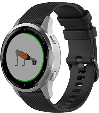 Wownadu 18mm Klockarmband Snabbkoppling Kompatibel för Garmin Vivoactive 4S/ Vivomove 3S/ Venu 3S/ Venu 2S Armband, Strap Svart Silikon Watch Band för Forerunner 255S/ 255S Music/ 265S