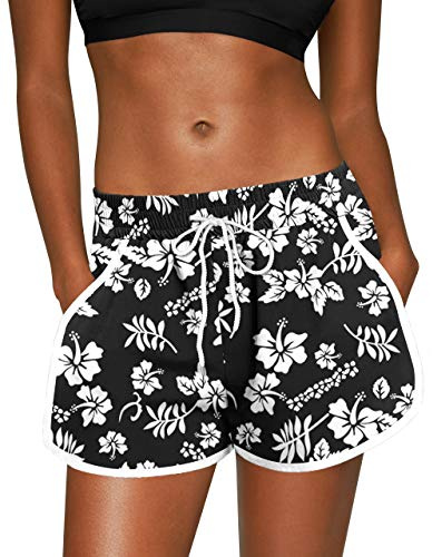 For G and PL Women Loose Pants Kurz Für Sport Und Print Bademode Schwarz&Blumen XL