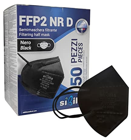 Sibilla 50 Mascarillas FFP2 NR D Negras Alta Protección Respiratoria || Certificación CE || Comodidad y Seguridad para Uso Diario