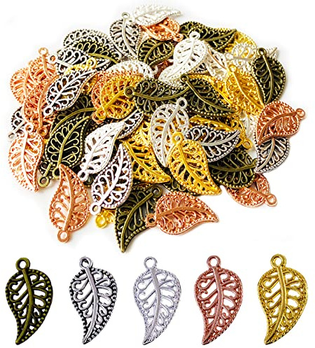 Eterspr 75 Stück Legierung Loch Baum Blatt, Metall Pflanze Hohl Charms, für DIY Handwerk, Halskette Anhänger Und Ohrring