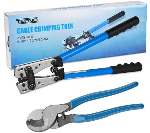 TEENO Crimpzangen-Set + Kabelschneider - AWG 10-0, 6/10/16/25/35/50 mm², Multifunktionale Kabelschneiderzange mit rutschfestem Griff für Elektriker