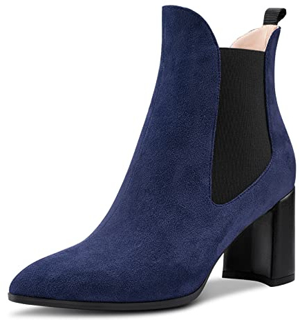 Aachcol Donna Chelsea Stivaletti Chiusa a Punta Slip-on Chunky Blocco Alto High Tacco Heel Scamosciato Blu Navy 7.5 CM 38 EU