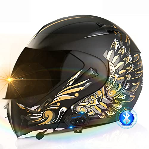 Motorcycle Helmet Bluetooth, Full Face Motorbike Helmet Flip up Double Sun Visor Modular Helmet DOT/ECE Certified, Built-in Mp3 Integrated Communication Auto-answer System