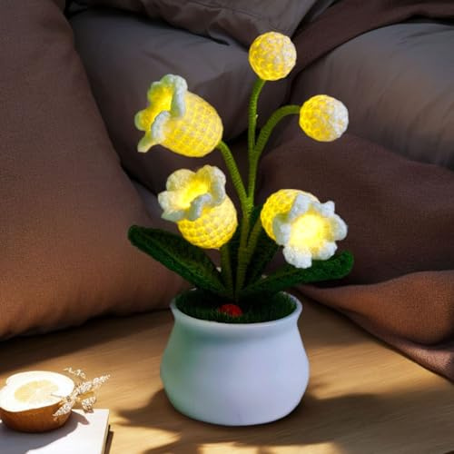 Forvermand Lily of The Valley Lamp, Crochet Artificial Flower with 5 Little Night Lights, Cute Gifts for Women Wife Girlfriend Birthday Christmas Valentine Mother's Day -Small