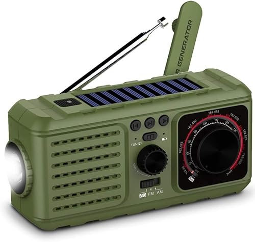 CAFFIA 3 in 1 Outdoor Solar Emergency Radio - Hand Crank NOAA Weather Portable Radio - 2200mAh Power Bank USB Charger LED Flashlights -for Camping Hurricane