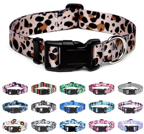 Mercano Hundehalsband Verstellbares, Weich Nylon Komfort & Robuster Gemustertes Hunde Halsband für Kleine Mittlere Große Hunde Welpen Katzen (L, Leopardenmuster)
