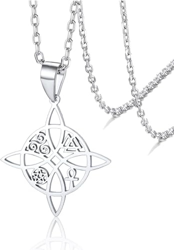 VASSAGO Collier avec pendentif en forme de nœud de sorcière celtique en acier inoxydable pour femme et fille