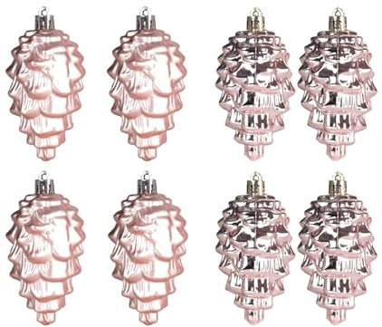 8 x Tannenzapfen-Ornamente, Baumschmuck, Weihnachtsbaum-Anhänger, Weihnachtsdekoration für den Herbst, Roségold