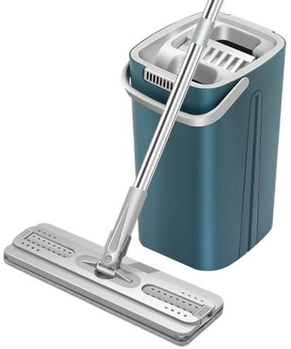 NIBHZ Set di Mop e Secchi per Pavimenti, Secchio per Mop Piatto in Microfibra con 4 Cuscinetti in Microfibra e Sistema Autostrizzante Integrato per Uso a Umido e a Secco, Mop,Blue