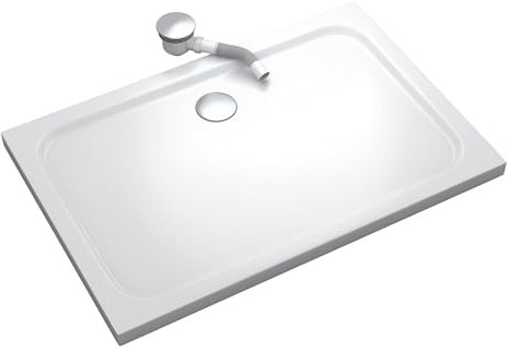 MOG Duschwanne SHIMMER 100x120 cm - Flache rechteckige Duschtasse aus langlebigem Sanitäracryl in Weiß, inkl. Ablaufgarnitur (Siphon) mit Geruchsverschluss