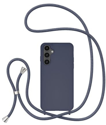 UEEBAI Crossbody Lanyard Phone case for Samsung Galaxy A55 5G, Silicone Liquid Phone Cover Necklace Cord Strap Soft Shockproof Protective Case - Dark Blue