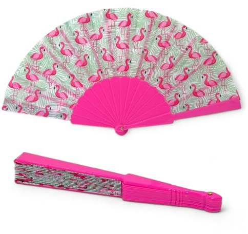 MIJOMA Faltbarer Handfächer - Ultraleicht, Wasserabweisend für Sommerparty & Hochzeit, Farbenfrohes Design, 42x23cm (Flamingo Pink)