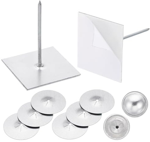 PATIKIL 150pcs Self Stick Insulation Pins 2-1/2inch, 1.5 Inch Self Locking Washers Round 7/8 Inch Aluminum Insulation Hangers Cap Washers for Foam Board Wall Floor Ceiling 50Set/150Pieces
