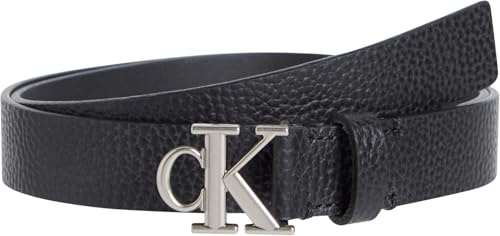 Calvin Klein Donna Cintura Monogram Plaque Buckle 2,5 cm Cintura in Pelle, Nero (Na Black/Pewter), 105 cm