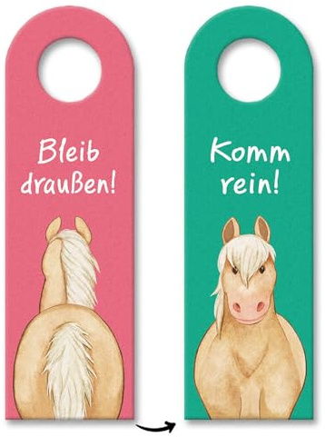 Pferd Türhänger mit Spruch Bleib draußen - Komm rein Pony-Dekor für Mädchen Kinderzimmer Pferdemädchen Kinder Teenager ideal für Haflinger-Liebhaber