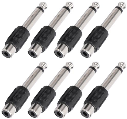Greluma 8 pz adattatori da RCA a 6,35mm,connettore audio convertitore RCA femmina a TS 1/4 mono maschio placcato oro per mixer,amplificatore,subwoofer