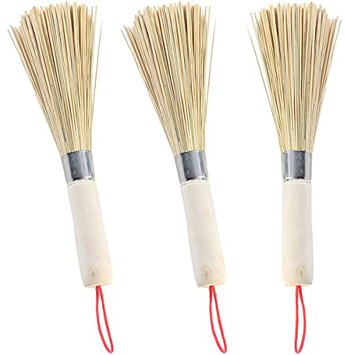 3 Stück Bambus Wok Bürsten Wok Reinigung Schneebesen Bratpfanne Bürsten Küche Reinigungsbürsten Geschirrspülen Pfannen Saubere Bürste Bambus Langen Griff Reinigung für zu Hause Restaurant