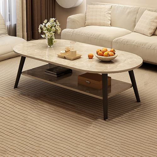 Table Basse Moderne à 2 Niveaux, Table Centrale En Bois Pratique avec étagère De Rangement et Pieds En Bois Massif, Table D'appoint Ovale pour Salon, Petits Espaces(120x60x42cm(47x24x16inch), Gray1)