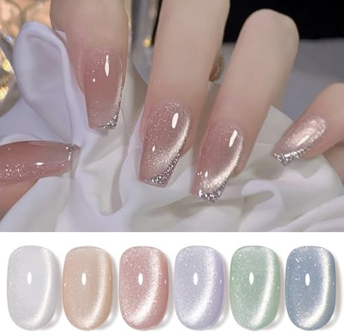 Born Pretty Cat Magnetic Eye Gel Milky Jelly - UV Nagellack Glitzer Holographisch Gel Nagellack Blau Grün Lila Rosa Hautfarben Silber Maniküre und Nagelkunst DIY zu Hause