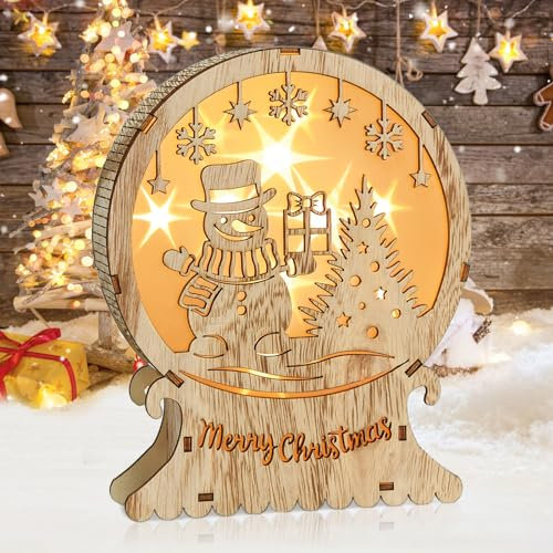 Aragallant LED Weihnachtsbeleuchtung aus Holz, Weihnachtsstern Beleuchtung Fensterbeleuchtung, Weihnachtsschmuck Holz, LED Elch Licht, Weihnachtsdeko für Innen Balkon (Snowman)