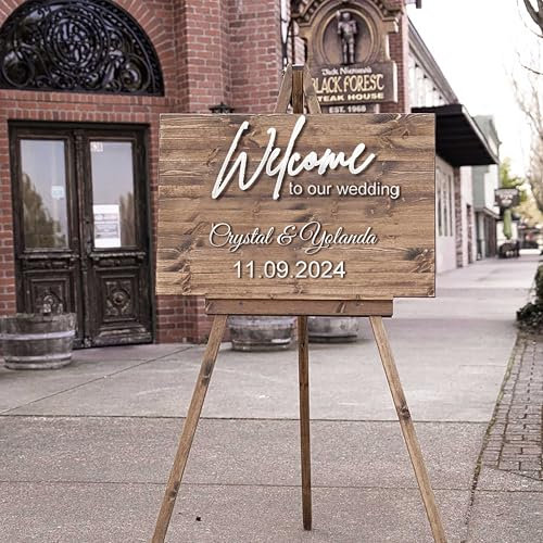 Pahdecor Panneau de bienvenue rectangulaire en bois 3D personnalisable, panneau de bienvenue pour fête prénuptiale, panneau de mariage, moderne, minimaliste, élégant, décoration de salle de mariage,