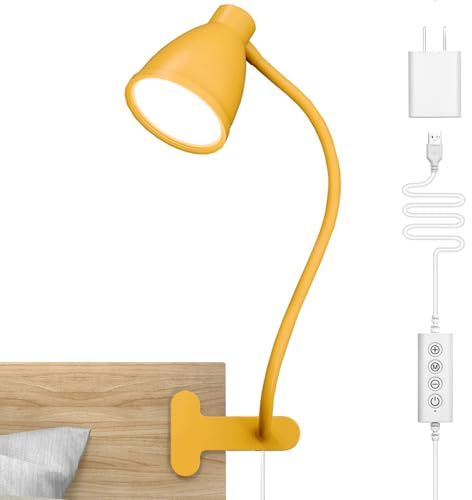 BOHON Clip on Light, 10W 38 LED Desk Lamp with Clamp, 5 Color 10 Brightness Auto Off Timer, Flexible Neck Clip Lamp, Desk Lights for Office Home Bed Bedside Reading, Bright Yellow