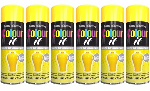 PNJB All Purpose Yellow Spray Paint, Aerosol Spray, Quick Drying, Excellent Coverage for Car, Van, Wheel, Metal, Ideal For Rust-Free Metal Surfaces, Excellent Coverage 250ml, (6PCS)