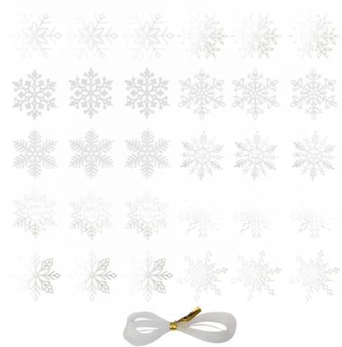 GXGM 30 Copos de Nieve Decorativos Copos de Nieve Blancos para Decoración del Árbol de Navidad Puertas y Ventanas