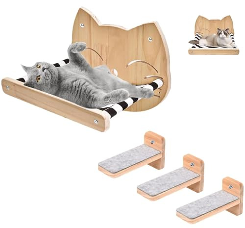 Katzen Kletterwand, Katzentreppe Wand 3er Set, Katzenwandparkour mit rutschfestem Filz, Katzenkletterwand mit 15 kg, Tragkraft Katze Wandmöbel mit Plüsch bedeckt, Katze Klettern Regal für Klettern