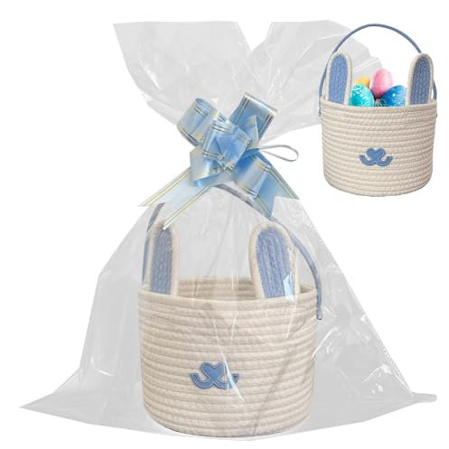 Bunny Ear Easter Basket with Handles, Cute Rabbit Tote for Egg Hunt and Candy Storage, Easter Decoration Basket for Parties, Treats and, Reusable Bunny Candy Bag for Children and Adults