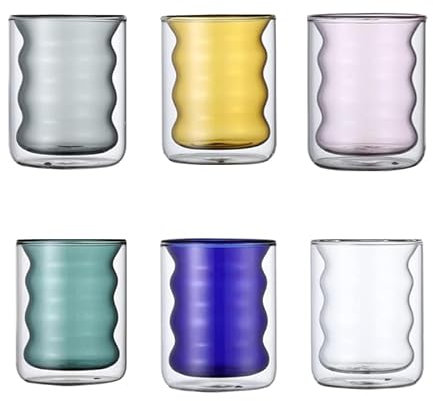Tazzine da caffè espresso, Confezione da 6 tazze da caffè in vetro da 7oz, tazze in vetro isolante a doppia parete, set di tazze carine colorate, set di tazze in vetro borosilicato trasparente
