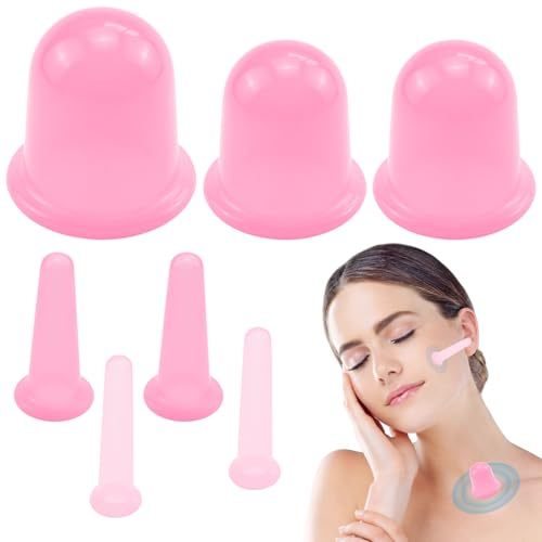 7 Stück Schröpfgläser Silikon Set: Schröpfgerät Silikon für Körper und Gesicht, Schröpfen Vacuum Tasse für gegen Cellulite Falten und Verspannungen, Schröpfmassage Schröpftherapie (Rose)
