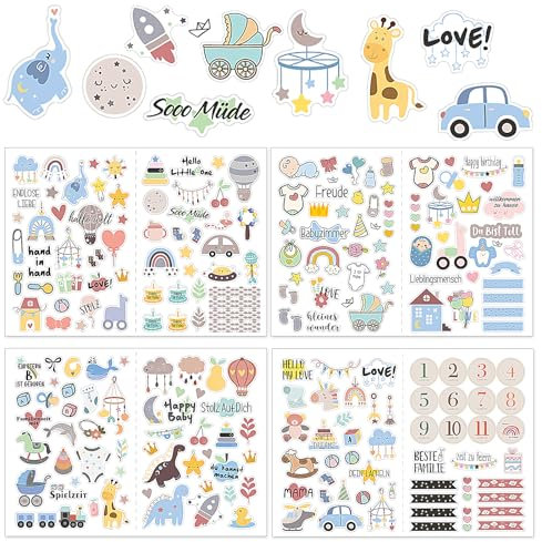 HJZHII 4 Sheets Baby Scrapbook Stickers, Toddler Patterns Stickers, Children Babys Photo Albums Sticker for Scrapbooking Supplies Birthday Party Baby Shower Invitation Cards Kids Gift (C)