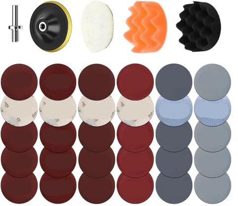 ZZYAO Yao Kit di Riparazione e restauro fari Disco lucidante for Auto 3 Pollici 75 mm Spugna for ceratura Auto Tampone abrasivo con Carta vetrata for la Cura dettagliata dell'auto