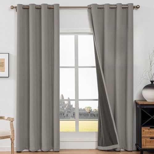 CYCMACO Mörkläggningsgardiner 2 Stycken, 140x240cm, Gardiner För Vardagsrum I Imiterat Linne, Värmeisolerande Gardiner För Inomhusbruk, Ljudabsorberande Med Ringar, För Sovrum, Kaffe