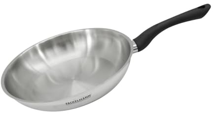 Fackelmann 681853 Bratpfanne 28 cm aus Edelstahl, Kochpfanne, alle Herdarten, Induktion, Pfanne ohne PFAS, Edelstahl 18/8, Grau, 28 x 5,5 cm