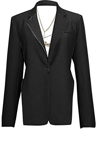 Sexy rückenfreie Warnjacke 2023 Neue Straße Unregelmäßige Kette Kleiner Anzug Damen Jacke, Schwarz , S