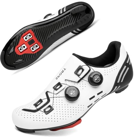 Solamni Fahrradschuhe für Herren und Damen, kompatibel mit Peloton-Bike, Indoor-Spin-Klasse, Outdoor-Rennradschuhe mit Delta-Stollen, weiß, 45 EU