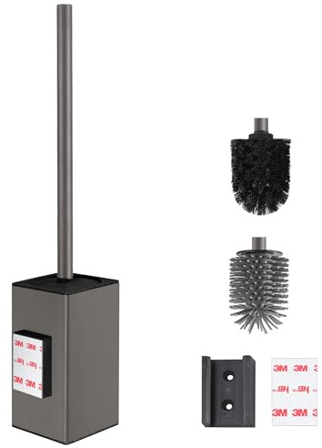 DAZI Klobürste Klebende Wandmontage ohne Bohren, Rostfreies Metall Toilettenbürste modernem Design, WC Bürste mit herausnehmbarem Innenbecher für einfache Badpflege und Reinigung (Matt Grau)