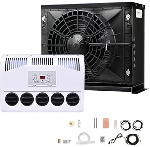 Mini Split Fit AC Unit, 9000BTU Rv Roof Ac Unit, DC 24V Camper Air Conditioner with Remote Control, Intelligent Frequency Conversion, for Semi Truck Caravan, Trailers, Excavators(Black)
