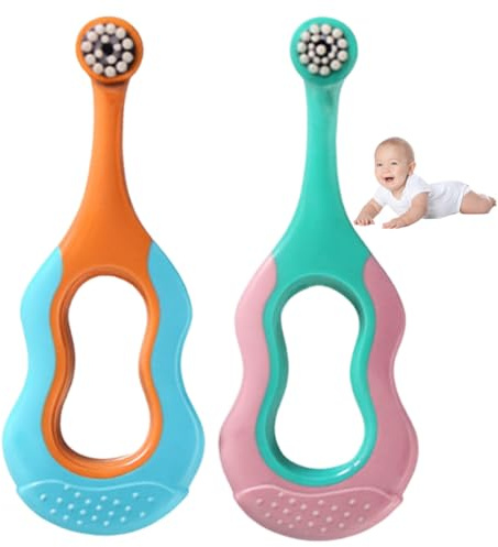 IEBTAWN 2 Unidades Cepillo De Dientes Sostenible Para Bebés 0-3 Años | Cerdas Extra Suaves De Base Biológica, Anillo Mordida Suave