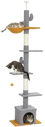 PawHut Árbol Gatos Suelo-Techo 90.5-108 Ajustable, Gris Claro