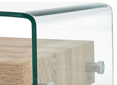 Generic 98x45x31 Cm Soffbord i Härdat Glas, Klar Glasskiva med Hylla och Låda, Minimalistisk Stil för Böcker, Tidskrifter och Småsaker, Starkt och Hållbart Glasbord med