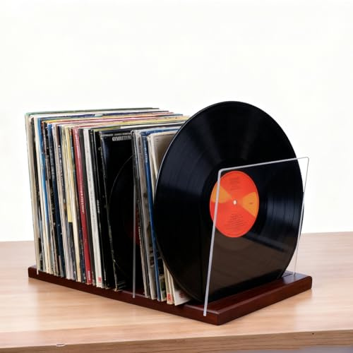 SUNNYNEST Premium Vinyl Record Storage with Clear Acrylic Holder Style Record Holder, 60 LP Capacity - Complements Any Decor Brown