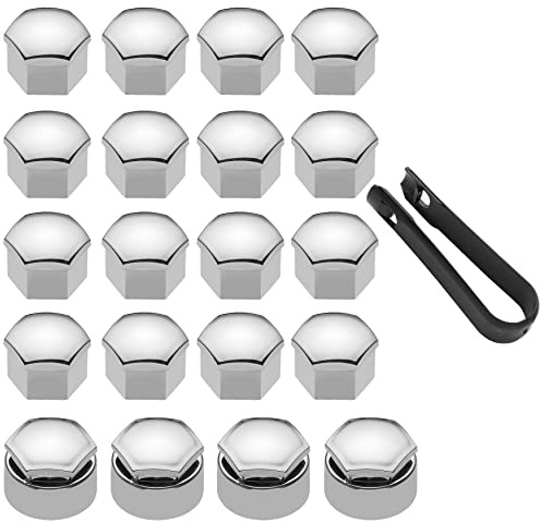 LICQIC 17mm Wheel Nut Covers, 20 Pcs Gloss Silver (16 Standard + 4 Locking) | Car Wheel Nut Caps, Universal Wheel Bolt Covers with Removal Tool