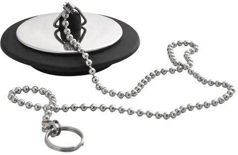 SZWLJ Universal Sink Plug - 2.6in Rubber Bath Plug and Chain with 15.7in | Stainless Steel Chain, Prevents Water Loss Odors, Ideal Bath Plug Replacement for Bathrooms & Kitchens